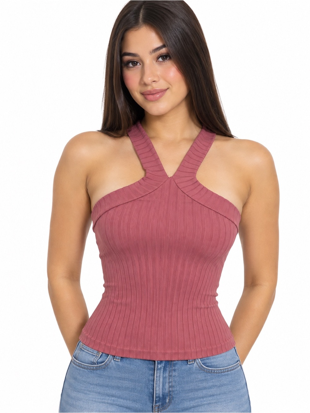 Ribbed Criss-cross Halter Tank Top